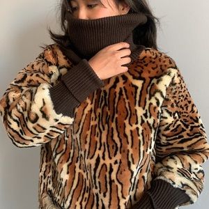 60s/70s Vintage Swedish Animal Print Turtleneck Jacket